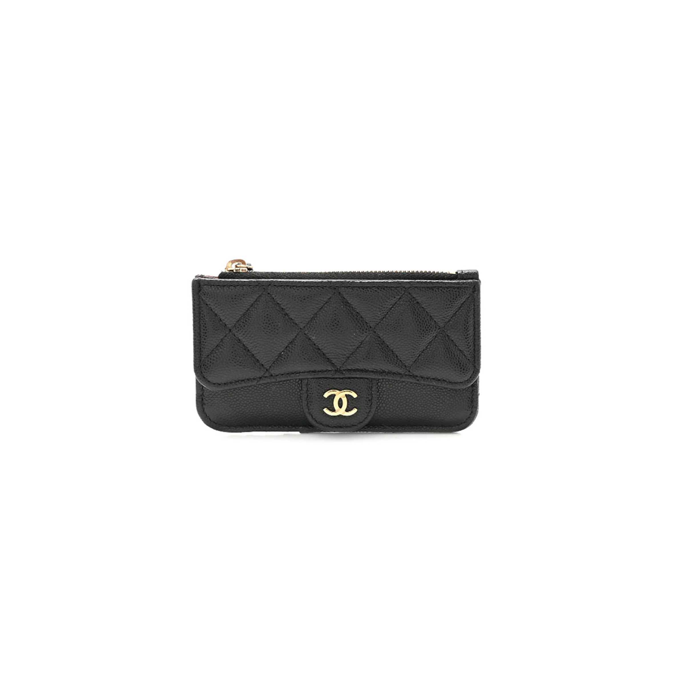 CHANEL CAVIAR QUILTED FLAP ZIP CARD HOLDER BLACK AP0374 (13*7.5*1cm)